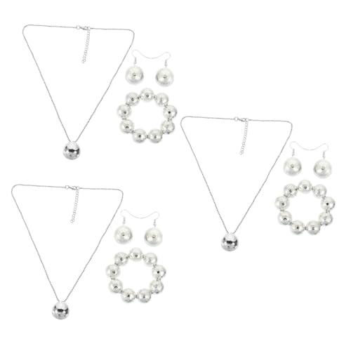 COLLBATH 3 Sätze Disco -Schmuckset Disco-Kugel-Ohrringe Zubehör Party Schmuckohrringe Halskette mit Spiegelkugel geformt Halskette Armband Ohrring Kit Mädchen Armband Legierung Silber von COLLBATH
