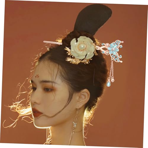 COLLBATH 3 Stück Antike Haarnadeln mit Quaste und Blumenmotiv Vintage Hanfu Haarstäbchen für Hochsteckfrisuren Dekorative Haarschmuck Pins für Damen Geeignet für Fest Party Cosplay von COLLBATH