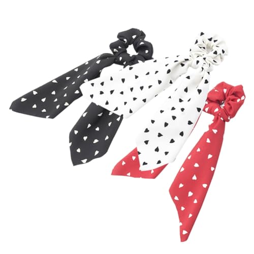 COLLBATH 3 Stück Elastische Haargummis mit Herzmuster Dekorative Ponytail Halter für Damen Weich Dehnbar mit Schleifendetail in und Dunkel Rot Modischer Haarschmuck für Alltag und Fest von COLLBATH