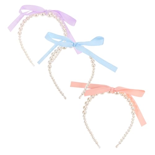 COLLBATH 3 Stück Teiliges Haarreifen mit Schleifen aus Hochwertigem Band und Perlenverzierung Feine Haarschmuck-stirnbänder für Damen und Mädchen Vielseitig für Alltag Partys und Festliche von COLLBATH