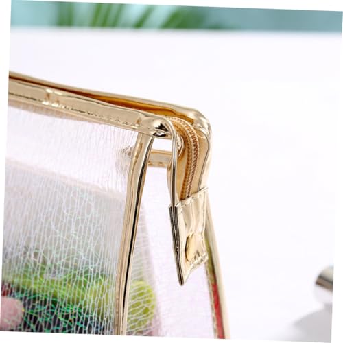 COLLBATH 3 Stück Transparente Kosmetiktasche TPU mit Goldfäden Reise Make up Beutel mit Reißverschluss Multifunktionale Schminktaschen für Damen Tragbarer Kulturbeutel in Weiß Kaffee von COLLBATH