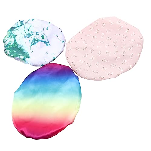 COLLBATH 3 Stück Wasserdichte Duschhaube Damen Satin Peva Doppel Große Shower Caps Elastisch Für Duschen Kochen Spa Haushalt Pflege von COLLBATH