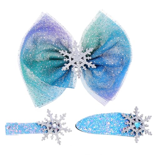 COLLBATH 3 Teiliges Schneeflocken Haarschmuck Set Weihnachtsdekor Schleife Haarspangen Ornamente Mädchen Haarspangen Weihnachten Schneeflocken Glitzernde Party von COLLBATH