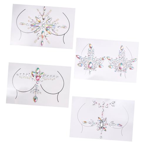 COLLBATH 4 Sätze Brustaufkleber für Damen Acryl Strasssteine DIY Brustjuwelen Festlich Selbstklebend für Party Festival Kostüm Schmuck von COLLBATH