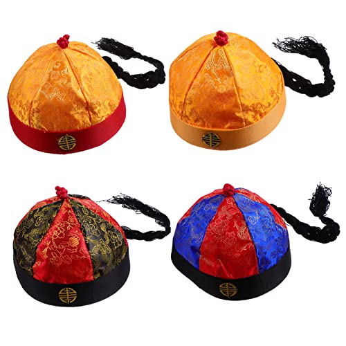 COLLBATH 4stücke Vintage-stoffhüte Cosplay-mützen Im Antiken Chinesischen Stil Mit Zöpfen Hautfreundliches Material Glatte Oberfläche Muster von COLLBATH