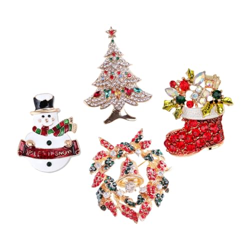 COLLBATH 4 Stück Weihnachts Broschen Kreative Alloy Badges mit Schneemann Weihnachtsbaum Glocken Stiefel für Festliche Kleidung Accessoires von COLLBATH