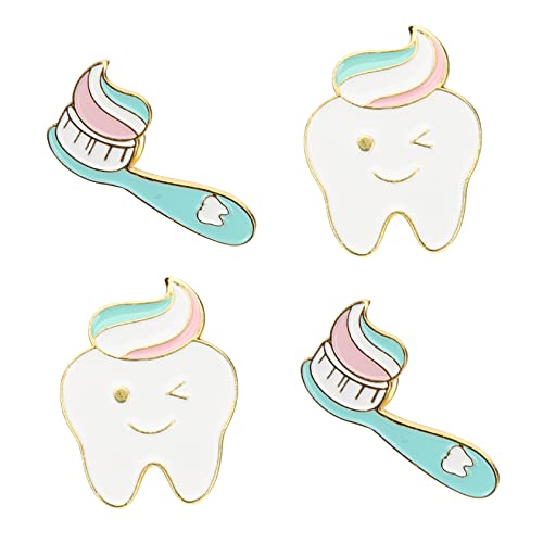 COLLBATH 4stücke Zahn Zahnbürste Pin Lustige Pin Rucksäcke Hüte Kleidung Revers Kleidungsaccessoire Brosche Für Pullover Schals Kleider Anzüge Taschen Rucksäcke Hüte von COLLBATH
