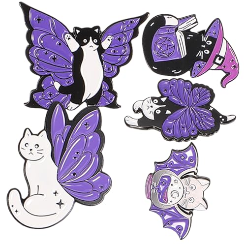 COLLBATH 5 Stück Teiliges Metallbroschen Katzenmotiv Flügel Design Anstecknadeln für Kleidung Modisch Langlebig Niedlich Elegantes Accessoire für Jacken Schals Hüte von COLLBATH