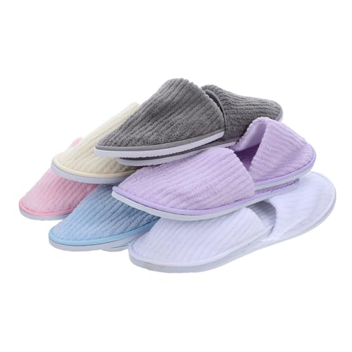 COLLBATH 6 Paare Gästehausschuhe Antirutsch Fleece Spa Slippers Waschbar Geschlossen Zehenbereich Sanft Leicht Bunt Komfortabel Für Hotel Reise Und Zuhause von COLLBATH