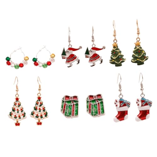 COLLBATH 6 Paare Pack Weihnachts Ohrringe Antiallergischem Festliche Ohrhänger mit Bunten Motiven Frauen für Weihnachtsfeiern von COLLBATH