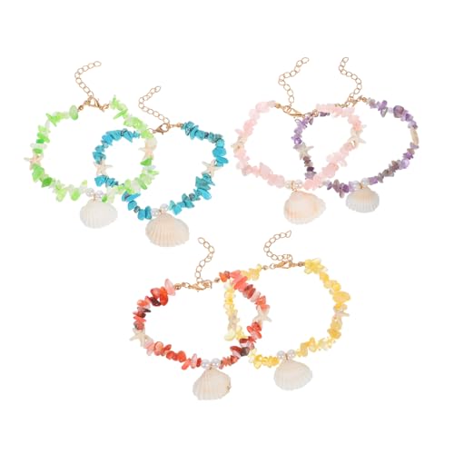 COLLBATH 6 Stück Boho Fußkettchen Verstellbare Bunte Naturstein Perlen Muschel Fußkette Damen Strand Schmuck Sommerliches Surfer Armband Handgefertigt Langlebig Elegant von COLLBATH