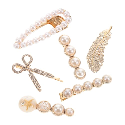 COLLBATH 6 Stück Teiliges Haarschmuck Perlen und Strasssteinen Stilvolle Metall haarspangen mit Federmotiv Dekorative Haarklammern für Hochzeit Party Alltag Geeignet für Damen und Mädchen von COLLBATH