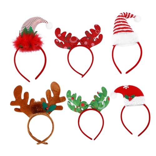 COLLBATH 6 Stück Teiliges Weihnachtsstirnband mit Verschiedenen Designs Weiche Rentiergeweihe Satin Schleifen und Festliche Mützen für Erwachsene und Leichtes und Langlebiges Haarschmuck von COLLBATH