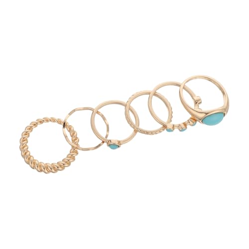 COLLBATH 6 Stück Vintage Türkis Ringe Set Damen Edelstein Boho Cowgirl Stil Stapelbar Komfortabel Retro Cocktail Schmuck von COLLBATH