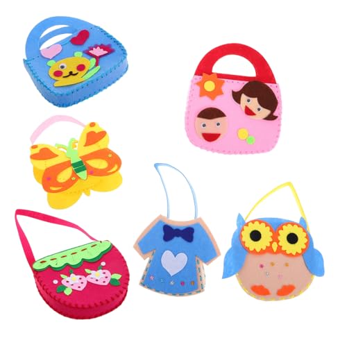 COLLBATH 6stücke Junge Mädchen Handtasche DIY Filz Näh Mit Cartoon Stickerei Muster Nähen Sie Ihre Eigenen Taschen Für Mädchen Anfänger Handwerk von COLLBATH