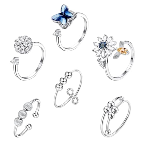 COLLBATH 6St verstellbarer Schwenkring weihnachtsgeschenke weihnachts präsente gring für einstellbar Ringe drehbarer Ring frauen schmuck Europäisch und amerikanisch schmücken 6-teiliges Set von COLLBATH