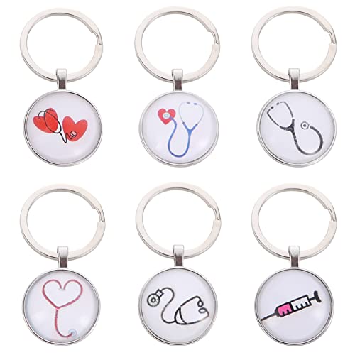 COLLBATH Schlüsselanhänger Umhängen Metall Mit Stethoskop Muster Schlüsselring Rucksack Anhänger 6 Stück Schlösser Haken von COLLBATH