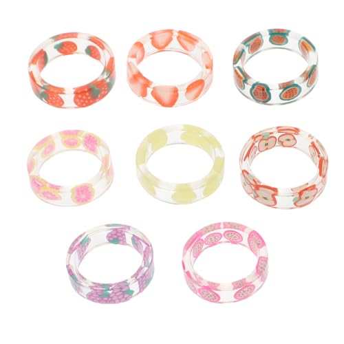 COLLBATH Obst Ringe 8 Stück Kreative Frucht Ringe Aus Resin Erdbeere Zitrone Design Damen Mädchen Schmuck Für Festivals Partys von COLLBATH