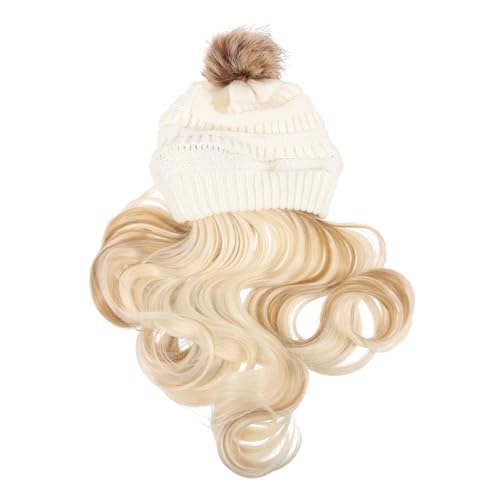 COLLBATH Abnehmbare Lange Gewellte Perückenmütze Damen Strickbeanie mit Wellenhaar Vielseitig Tragbar Waschbar Geeignet für Partys und Cosplay Modische Kappe mit Haarteil von COLLBATH