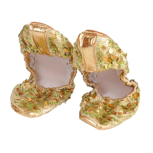 COLLBATH Anti rutsch Latein Tanzschuhe Damen Pailletten Rundsohle Übungsschuhe XL Gold Glitzernd Elegant für Ballett Belly Dance Yoga Training von COLLBATH