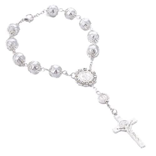 COLLBATH Perlen Armband Mit Kreuz Katholisches Armband Aus Kunstperlen Und Legierung Schmuck Für Frauen Und Mädchen Zum Tragen von COLLBATH