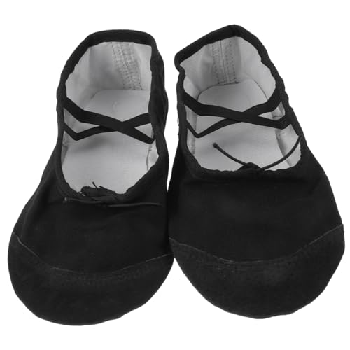 COLLBATH Ballettschuhe Canvas mit Geteilter Ledersohle Atmungsaktive Tanzschläppchen für Mädchen Leichte Kindertanzschuhe Yogaschuhe Schwarz mit Elastischem Riemen für Optimalen Halt von COLLBATH