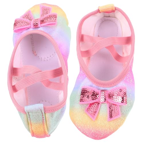 COLLBATH Ballettschuhe mit Glitzerndem Schleifen-Design Weiche Pu-Sohle rutschfest Elastische Bänder Atmungsaktiv und Bequem für Ballett Jazz Modern Dance Mädchen Tanzpraxis und Alltag von COLLBATH