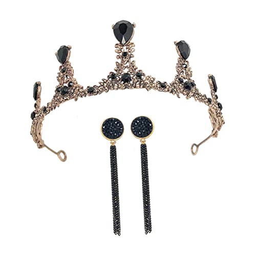 COLLBATH Barock Vintage Set mit Ohrringen Schwarzer Glitzernder Hochzeitsschmuck für Braut Festtags Kopfbedeckung Geeignet für Hochzeitsfeier Geburtstag und Besondere Anlässe von COLLBATH