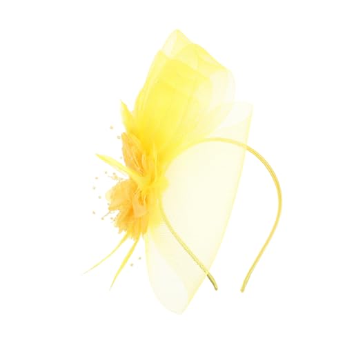 COLLBATH Bridal Fascinator Hut Gelb mit Mesh und Künstlichen Federn Vielseitiges Haaraccessoire als Stirnband oder Haarklammer für Hochzeit und Teeparty Eleganter Damen Kopfschmuck für von COLLBATH