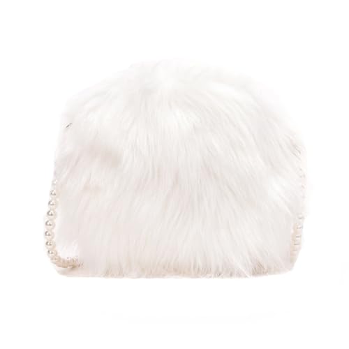 COLLBATH Chic Weißer Plüsch Umhängetasche Mit Perlenkette Runde Schultertasche Für Damen Für Alltag Einkaufen Und Besondere Anlässe von COLLBATH