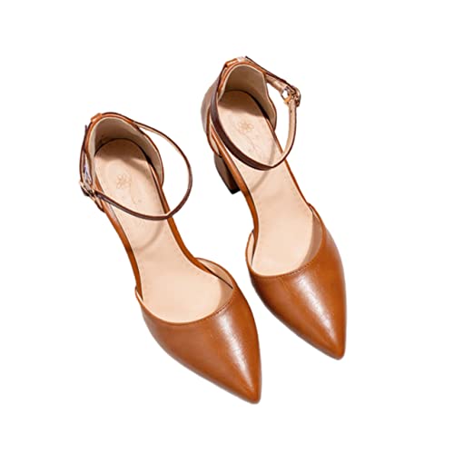 COLLBATH Chunky Heels Sandalen Damen Sommer Vintage Spitze Zehen Hohe Absätze Leichtes Tragegefühl Modisch Hellbraun Vielseitig Kombinierbar von COLLBATH