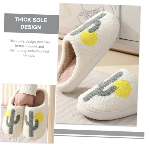 COLLBATH Damen Hausschuhe Plüsch Warm Gefüttert Flauschig Rutschfest Cactus Muster Komfortable Winterpantoffeln für Zuhause und Alltag von COLLBATH