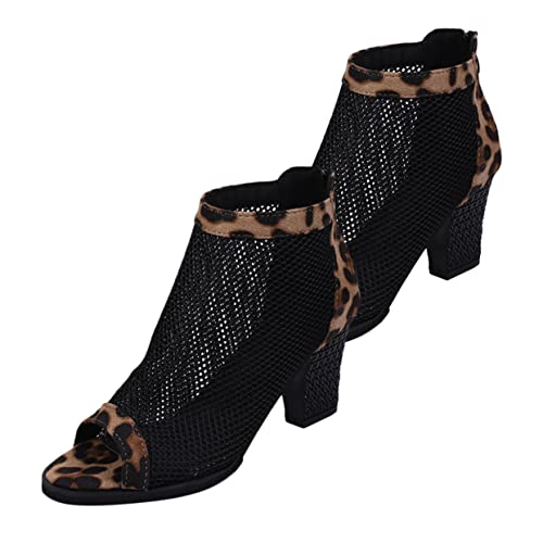 COLLBATH Damen High Heel Sandalen mit Chunky Blockabsatz Fish Mouth Design Leopardenmuster Komfortable Pumps für Alltag und Festliche Anlässe von COLLBATH