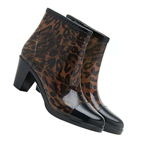 COLLBATH Damen Kurz Gummistiefel PVC Rutschfest High Heel Mode Regenstiefel Seitlicher Reißverschluss Komfortabel Langlebig Für Alltagsspaziergänge von COLLBATH