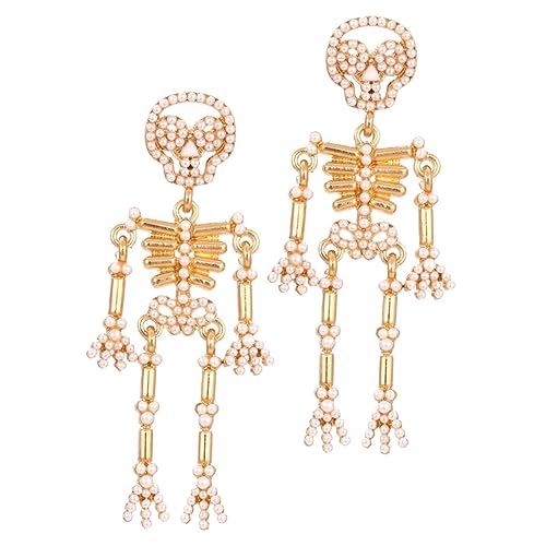 COLLBATH Damen Ohrhänger Schädel mit Strasssteinen Schimmernd und Vintage Halloween Schmuck Hängende Ohrringe Eleganter Bling Goldfarben von COLLBATH