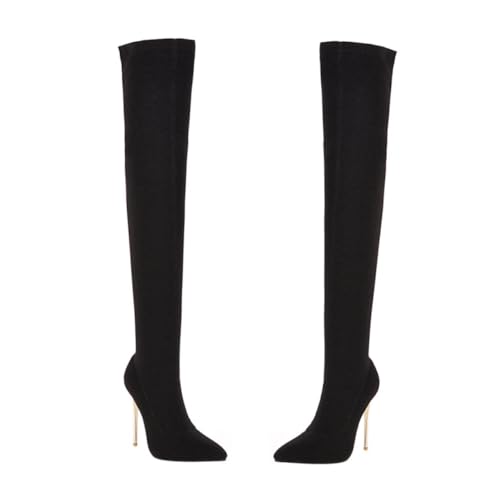 COLLBATH Damen Overknees Stiefel mit Dünnem Absatz Kniehohe Winterstiefel für Damen Eleganter Hoher Absatz Warmes Material Atmungsaktiv und Angenehm für Kalte Jahreszeiten Schwarz von COLLBATH