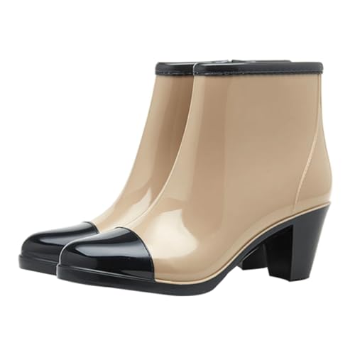 COLLBATH Damen Regenstiefel Kurz PVC Modisch Hoher Absatz Rutschfest Starke Sohle Schützend Alltagstauglich von COLLBATH