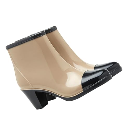 COLLBATH Damen Regenstiefel mit Seitlichem Reißverschluss Modische Rutschfeste Wasserdichte Kurzstiefel mit Hohem Absatz aus Langlebigem PVC für Outdoor Camping und Alltag von COLLBATH