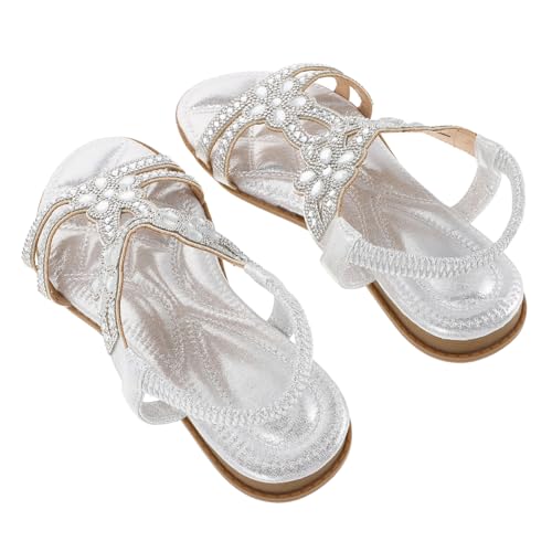 COLLBATH Damen Sandalen Sommer Strass Glitzer Sandaletten mit Fußbett Modische Silberne Sommerschuhe mit Funkelnden Wasserstein verzierungen für Strand und Alltag von COLLBATH