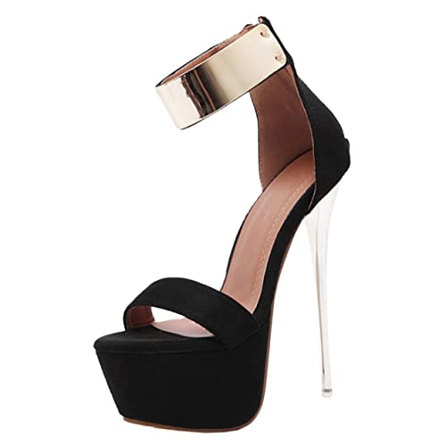 COLLBATH Damen Sandalen mit Dünnem Absatz Schwarz Wasserdichte Plateau Heels Sommer Schuhe Atmungsaktiv und Rutschfest für Strand und Alltag von COLLBATH