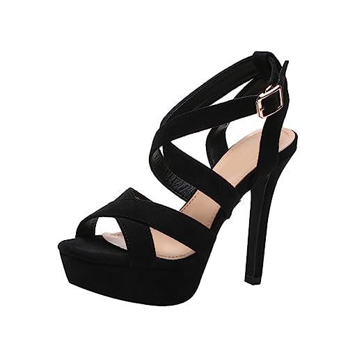 COLLBATH Damen Sommer High Heels Sandaletten mit Peep Toe Feinem Absatz und Rutschfester Sohle Atmungsaktiv Strapazierfähig Schwarzes Modell von COLLBATH