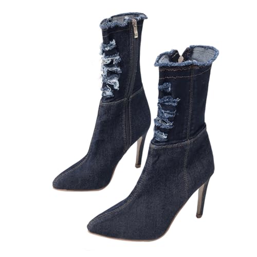 COLLBATH Damen Stiefel mit Dünnem Absatz Modische Vielseitige Herbst Winter Stiefeletten Atmungsaktiv Rutschfeste Gummisohle Komfortabel für Jeans Röcke Kleider von COLLBATH