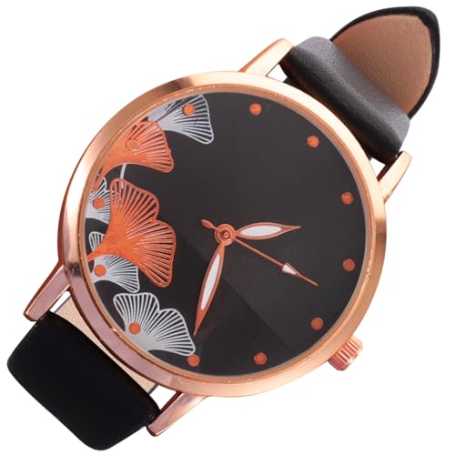 COLLBATH Damen Armbanduhr Mit Kreativem Ornament Quarz-Uhr Für Freizeit Und Alltag Elegantes Pu-lederarmband Schwarz Für Schule Party Und von COLLBATH