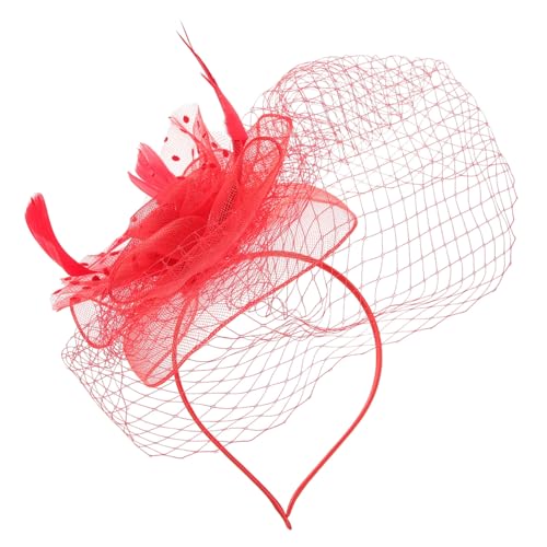 COLLBATH Federkopf Und Haarzubehör Haarschmuck Für Die Braut Tea Party Stirnband Brauthaar Kopfschmuck Für Die Braut Hüte Für Frauen Hochzeit Geburtstagsmützen Erwachsene Rot Gittergewebe von COLLBATH