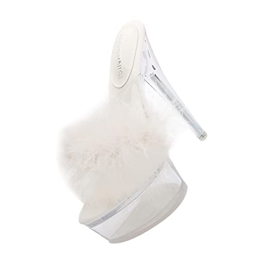 COLLBATH Fluffy Sandalen Damen mit Dünnem High Heel Transparente Slippers Weiße Hausschuhe für Sommer Stilvolle Mädchenpantoletten mit Flauschigem Material Eleganter Absatz von COLLBATH