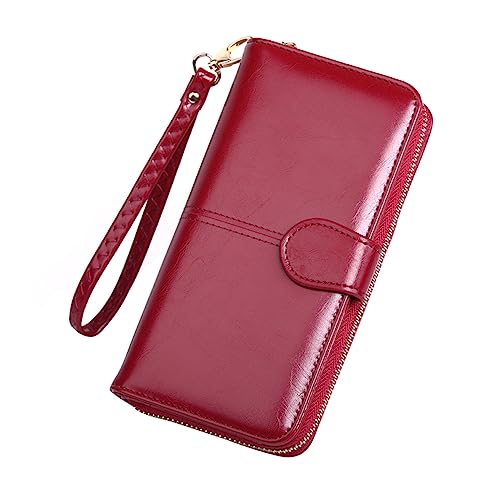COLLBATH Frauen Handtasche Zwei Geldbörse Damen Portemonnaie Aus Pu-Leder Mit Reißverschluss Und Druckschnalle Für Zuhause Und Draußen Weinrot von COLLBATH