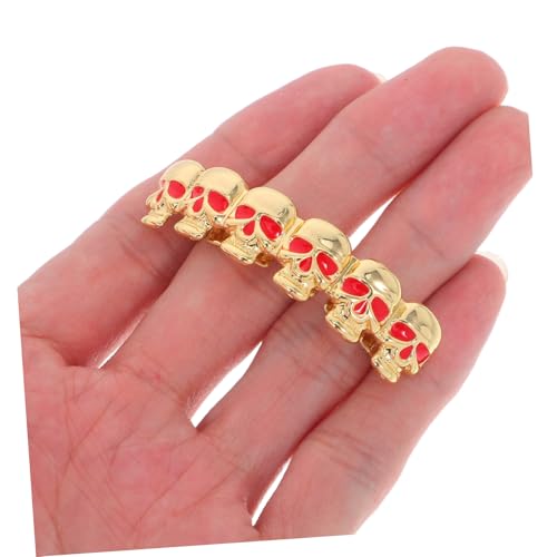 COLLBATH Goldfarbener Schädel Zahnkappe Hip Hop Fake Teeth Cap für Männer und Frauen Zähne Einzelreihe Bequemes Halloween Accessoire mit Auffälligem Design Passend für Kostüme und Alltag von COLLBATH