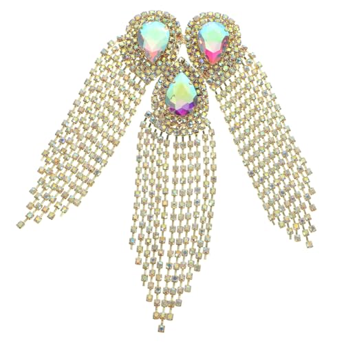 COLLBATH Großer Wasserfall Quasten Broschen Anstecker Glänzende Strass Applikation mit Goldfarbenem Untergrund Modisches DIY Bekleidungszubehör für Jacken Kleider und Taschen von COLLBATH