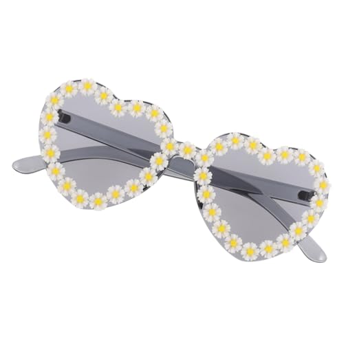 COLLBATH Herzförmige Rahmenlose Sonnenbrille mit Blumenmotiv UV schutz Stylische Partybrille für Damen Trendige Transparente Grüne Brille für Strand und Geschenk von COLLBATH