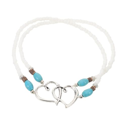 COLLBATH Fußkettchen Für Damen Mit Perlen-doppelherz-armband Elastischer Türkisfarbenem Boho-strandschmuck Haltbarkeit Und Reisenachhaltbarkeit von COLLBATH